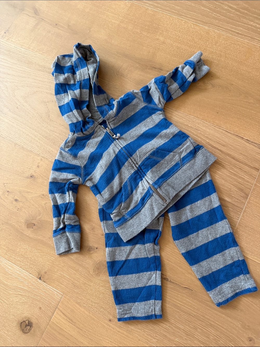 Peek Blue and Gray Striped Hoodie & Pants Kids Matching Set